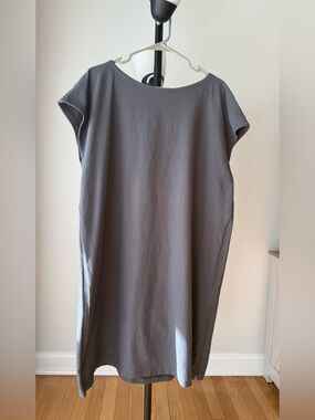 Eileen Fisher XL Tall Gray Shift Dress Stretch Knit Side Slit Minimalist